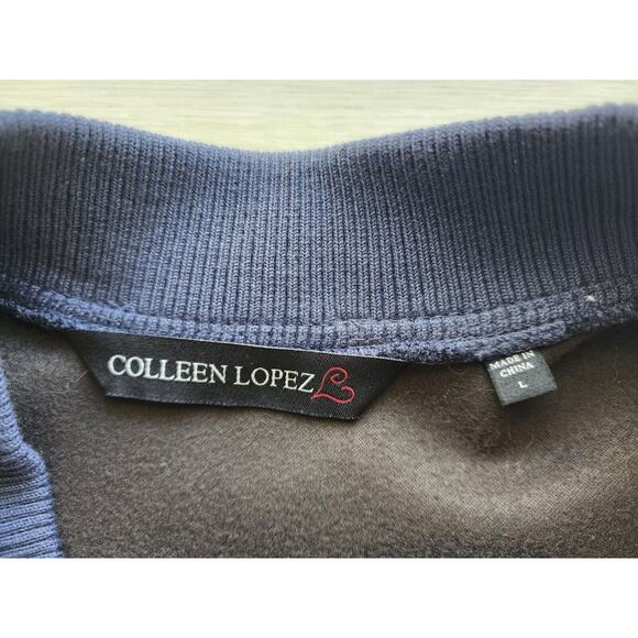 Jacket-Colleen Lopez-Navy Blue-Zipper-Unique Design-Faux Leather-Size LRG - Picture 8 of 15